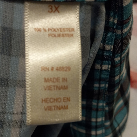 Caren Sport 2X Capped Sleeve Button Front Ruffle Stretch Plaid Top - Picture 2 of 10